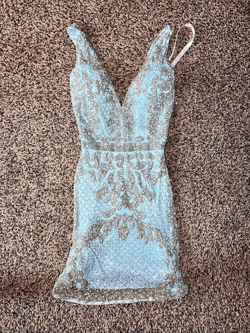 Primavera Sequin Mini Dress in Blue & Silver Size Medium NWT